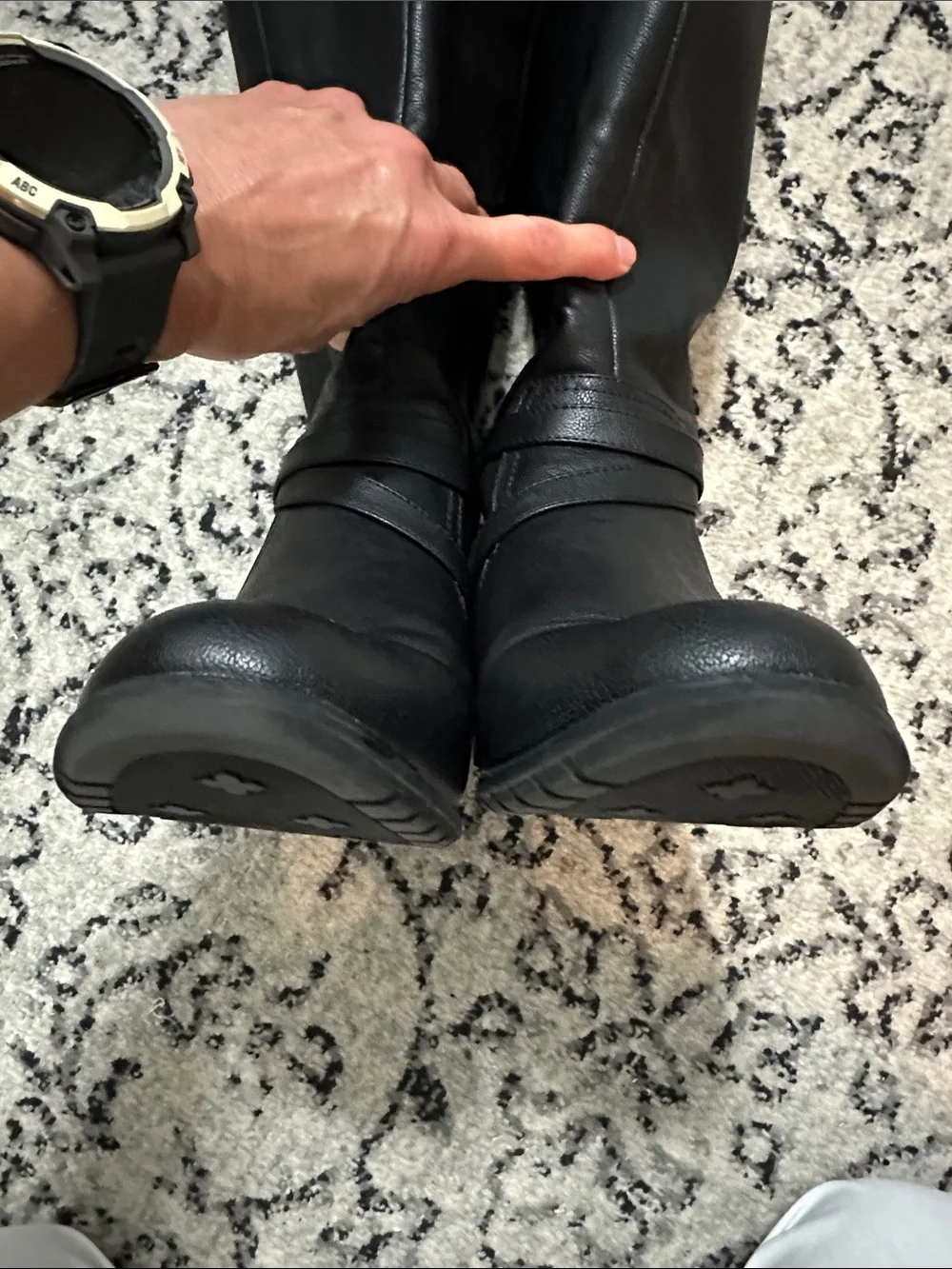 Life Stride Black Riding Boots with Ankle Strap and silver tone trim
